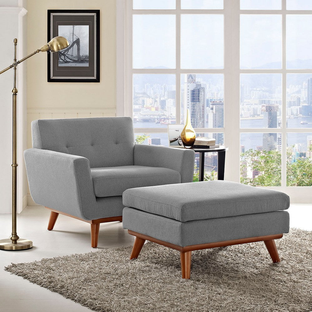 Modway Engage Mid-Century Modern Upholstered Fabric Accent Armchair and Ottoman in Expectation Gray MDY-EEI-2187-GRY-SET