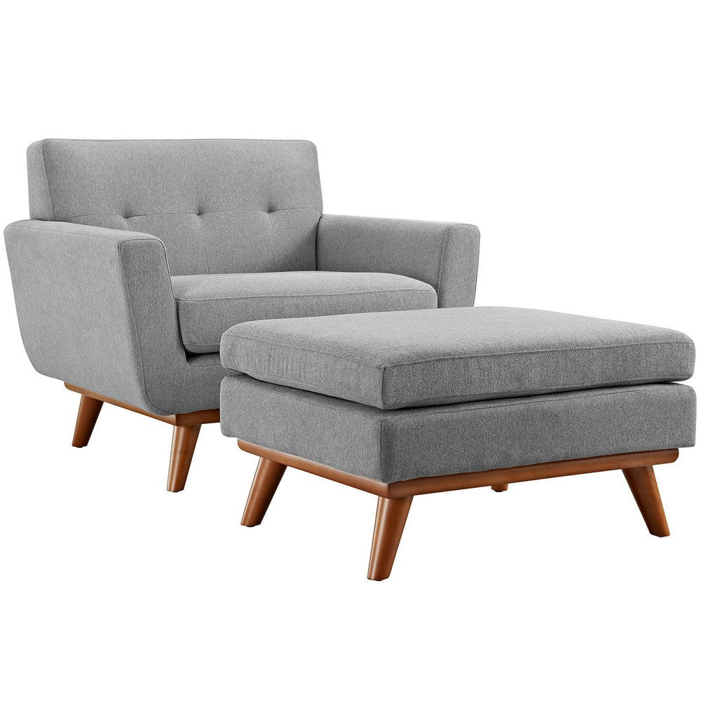 Modway Engage Mid-Century Modern Upholstered Fabric Accent Armchair and Ottoman in Expectation Gray