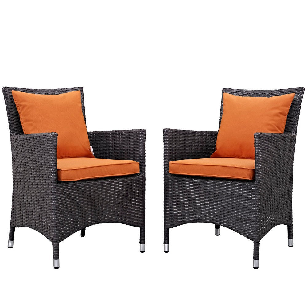 Modway EEI-2188-EXP-ORA-SET 2 Piece Set Convene Wicker Rattan Outdoor Patio, Two Dining Armchairs, Orange