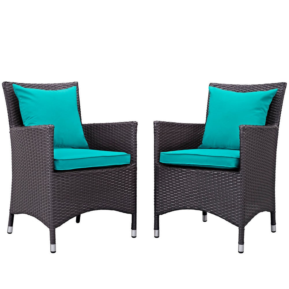 Modway EEI-2188-EXP-TRQ-SET 2 Piece Set Convene Wicker Rattan Outdoor Patio, Two Dining Armchairs, Turquoise