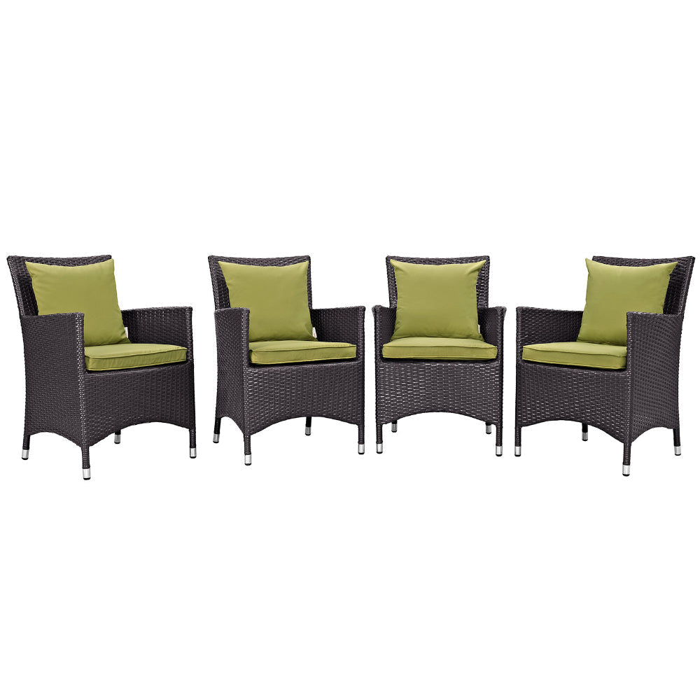 Modway P 4 Piece Set Convene Wicker Rattan Outdoor Patio, Four Dining Armchairs, Peridot