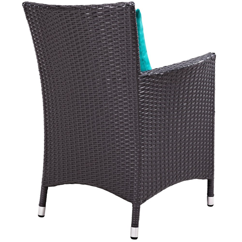 Modway Convene Wicker Rattan Outdoor Patio Dining Armchairs With Cushions in Espresso Turquoise - Set of 4 MDY-EEI-2190-EXP-TRQ-SET