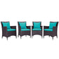 Modway Convene Wicker Rattan Outdoor Patio Dining Armchairs With Cushions in Espresso Turquoise - Set of 4