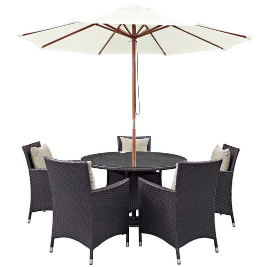 Modway Convene 7-pc Outdoor Patio Dining Set with Machine Washable Cushions in Espresso Beige