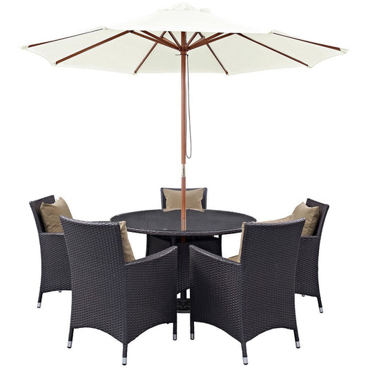 Modway Convene 7-pc Outdoor Patio Dining Set with Machine Washable Cushions in Espresso Mocha