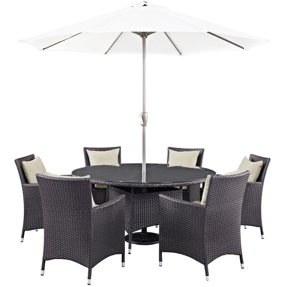 Modway Convene Wicker Rattan 8-Piece Outdoor Patio Dining Set in Espresso Beige