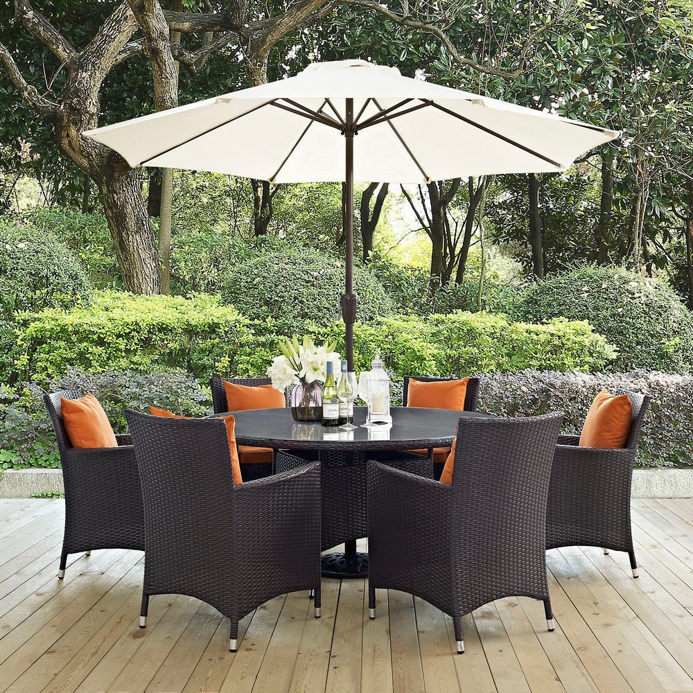 Modway Convene Wicker Rattan 8-Piece Outdoor Patio Dining Set in Espresso Orange MDY-EEI-2194-EXP-ORA-SET