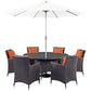 Modway Convene Wicker Rattan 8-Piece Outdoor Patio Dining Set in Espresso Orange