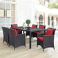 Modway Convene Wicker Rattan 7-Piece Outdoor Patio Dining Set with 71’’ Rectangle Dining Table and Six Dining Arm Chairs in Espresso