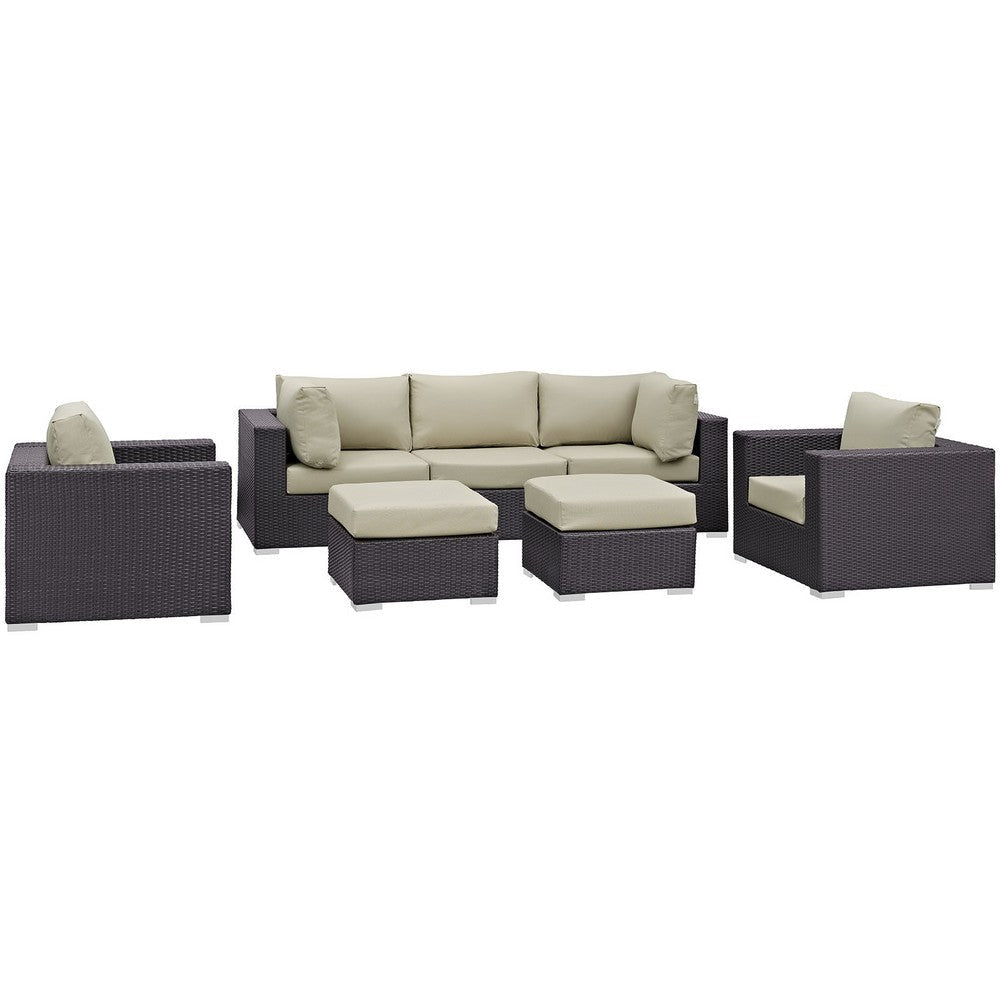 Modway Convene Collection 7-Piece Outdoor Patio Sectional Set in Espresso Beige