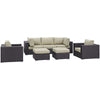 Modway Convene Collection 7-Piece Outdoor Patio Sectional Set in Espresso Beige