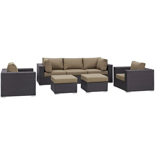 Modway Convene Collection 7-Piece Outdoor Patio Sectional Set in Espresso Mocha