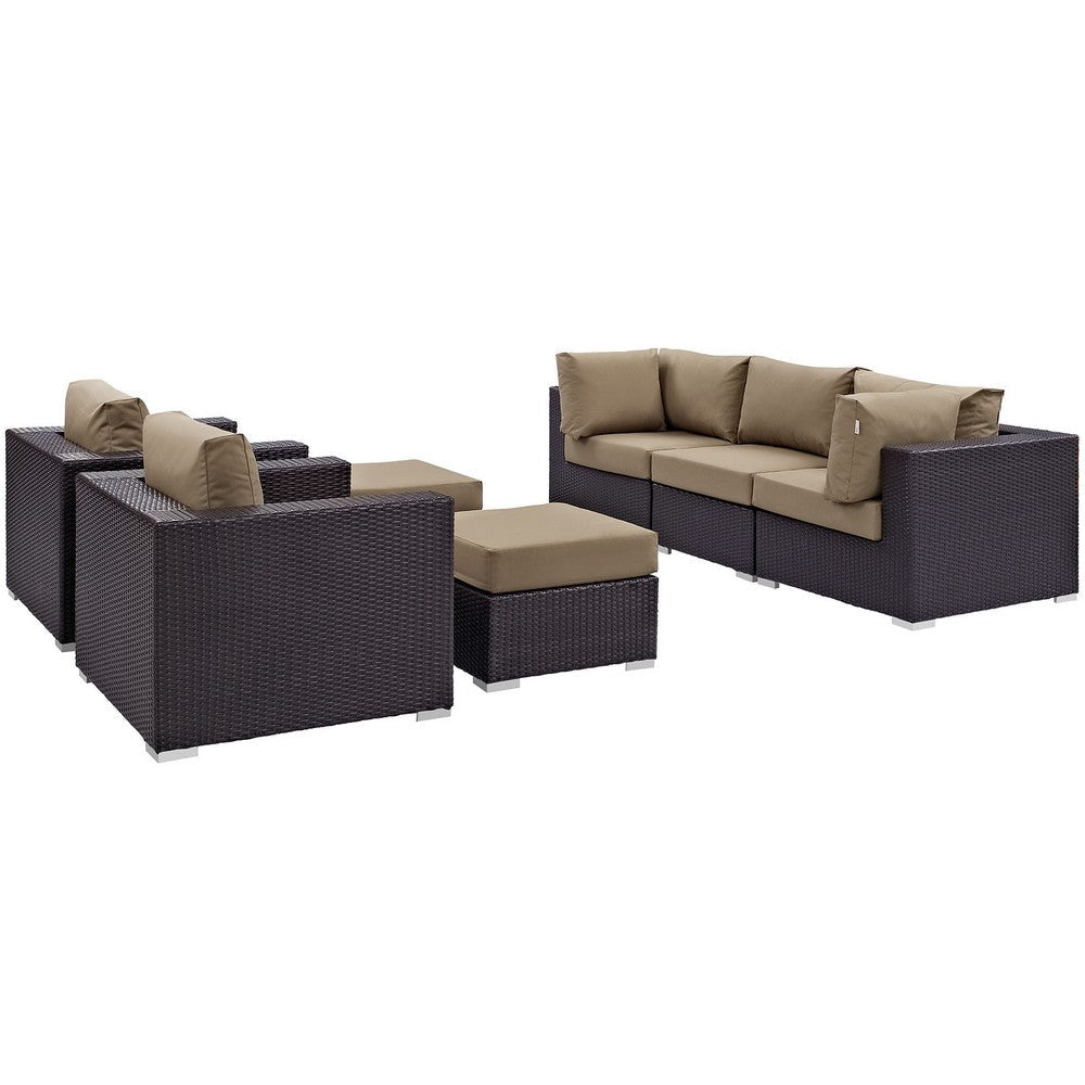 Modway Convene Collection 7-Piece Outdoor Patio Sectional Set in Espresso Mocha MDY-EEI-2200-EXP-MOC-SET