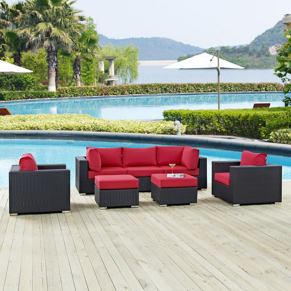 Modway Convene Collection 7-Piece Outdoor Patio Sectional Set in Espresso Red MDY-EEI-2200-EXP-RED-SET