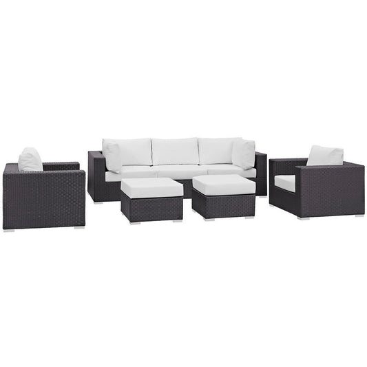 Modway Convene Collection 7-Piece Outdoor Patio Sectional Set in Espresso White