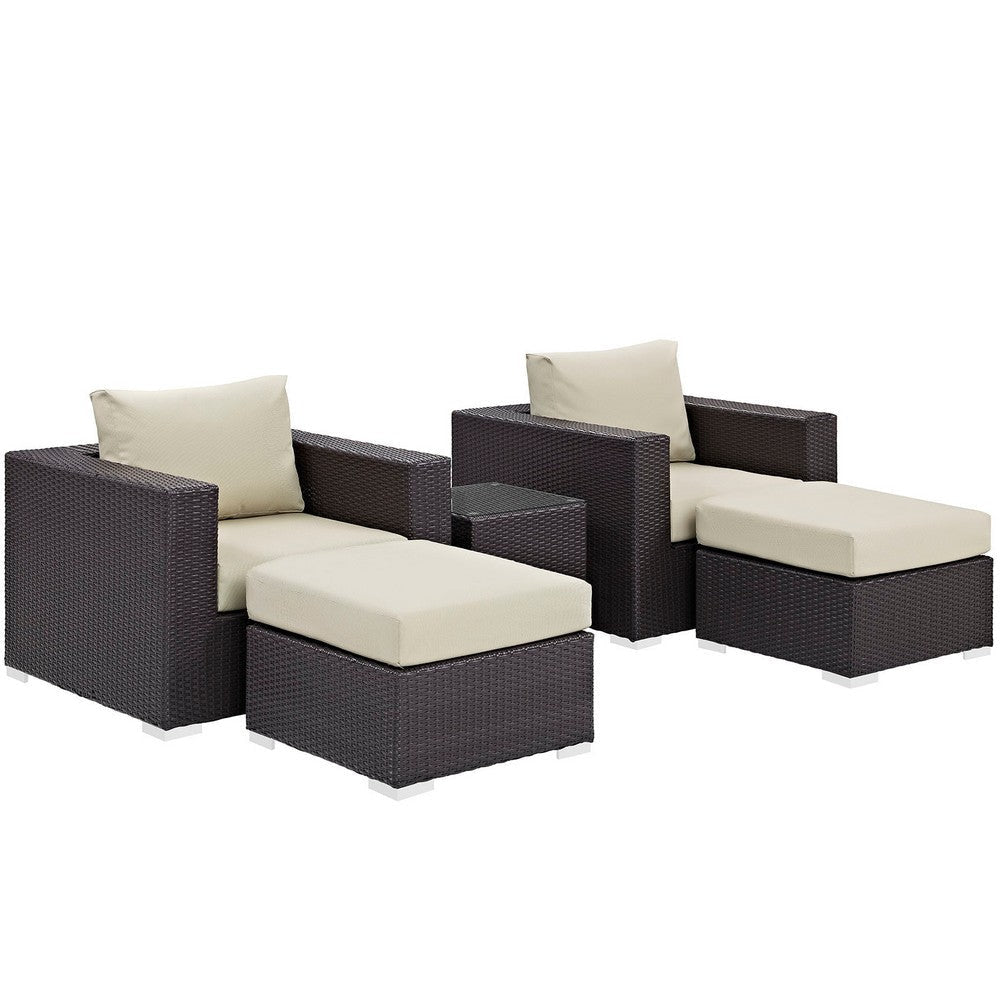 Modway Convene Wicker Rattan 5-Piece Outdoor Patio Furniture Set in Espresso Beige MDY-EEI-2201-EXP-BEI-SET