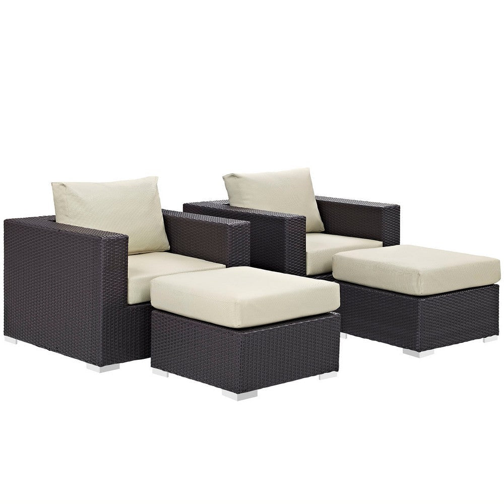 Modway Convene Wicker Rattan 4-Piece Outdoor Patio Furniture Set in Espresso Beige MDY-EEI-2202-EXP-BEI-SET