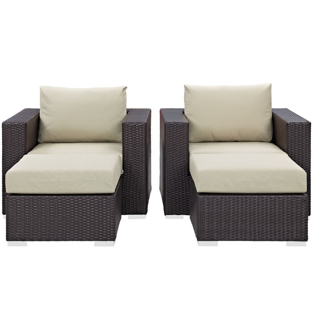 Modway Convene Wicker Rattan 4-Piece Outdoor Patio Furniture Set in Espresso Beige MDY-EEI-2202-EXP-BEI-SET