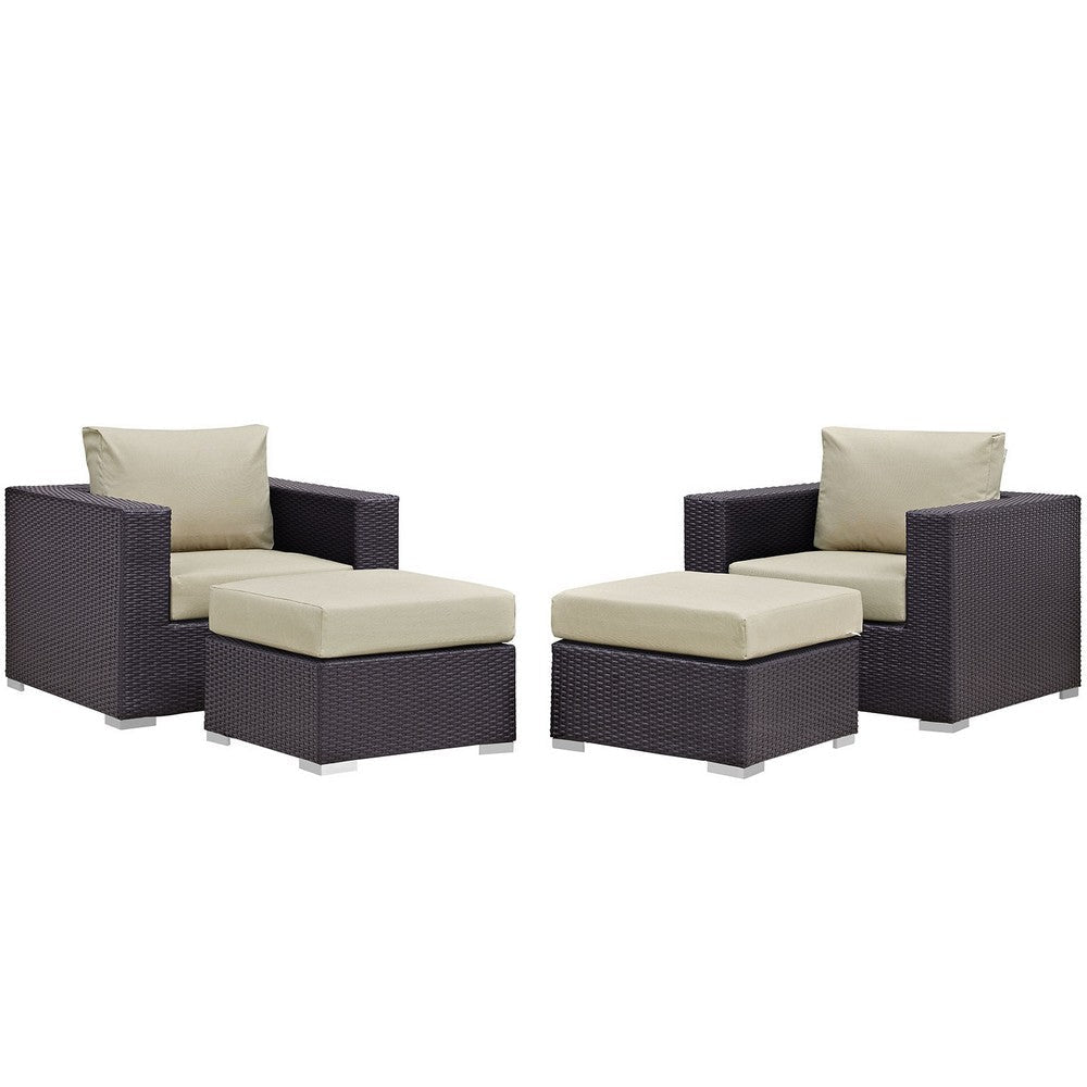 Modway Convene Wicker Rattan 4-Piece Outdoor Patio Furniture Set in Espresso Beige