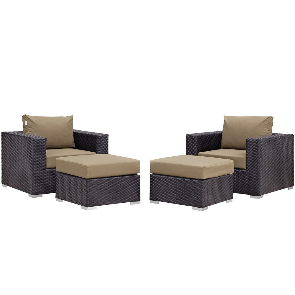 Modway Convene Wicker Rattan 4-Piece Outdoor Patio Furniture Set in Espresso Mocha