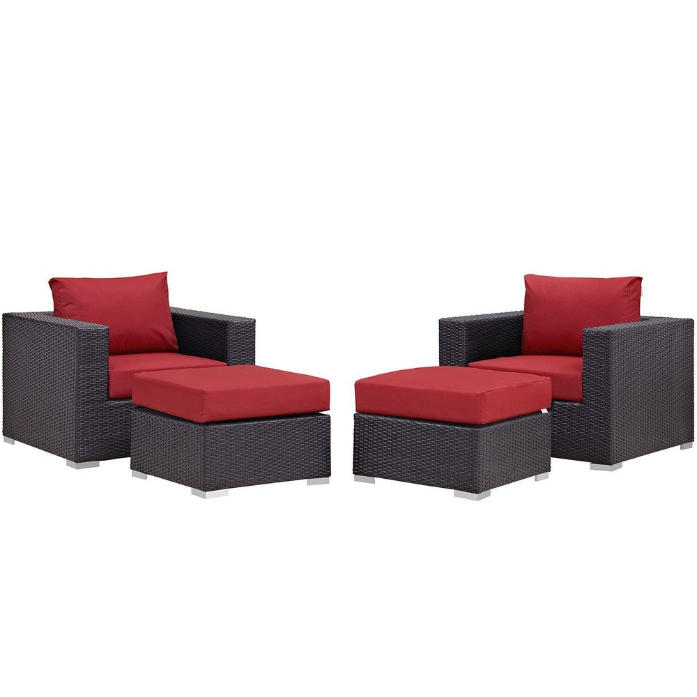 Modway Convene Wicker Rattan 4-Piece Outdoor Patio Furniture Set in Espresso Red