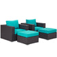 Modway Convene Wicker Rattan 4-Piece Outdoor Patio Furniture Set in Espresso Turquoise MDY-EEI-2202-EXP-TRQ-SET