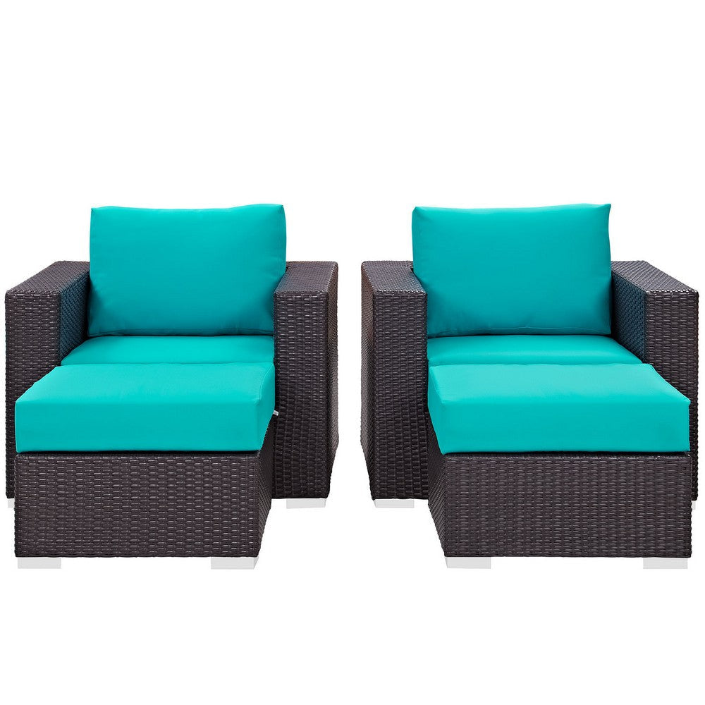 Modway Convene Wicker Rattan 4-Piece Outdoor Patio Furniture Set in Espresso Turquoise MDY-EEI-2202-EXP-TRQ-SET