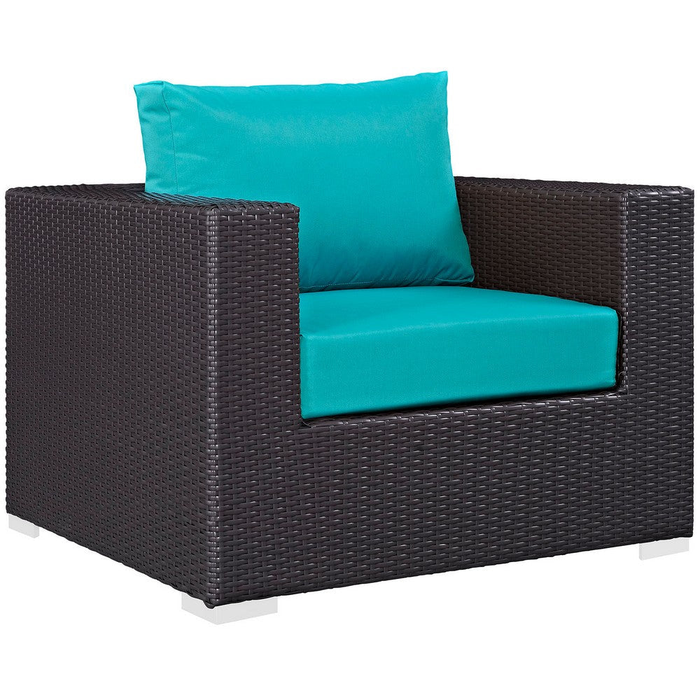 Modway Convene Wicker Rattan 4-Piece Outdoor Patio Furniture Set in Espresso Turquoise MDY-EEI-2202-EXP-TRQ-SET