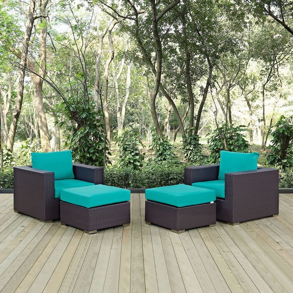 Modway Convene Wicker Rattan 4-Piece Outdoor Patio Furniture Set in Espresso Turquoise MDY-EEI-2202-EXP-TRQ-SET