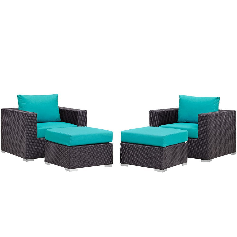 Modway Convene Wicker Rattan 4-Piece Outdoor Patio Furniture Set in Espresso Turquoise