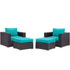 Modway Convene Wicker Rattan 4-Piece Outdoor Patio Furniture Set in Espresso Turquoise