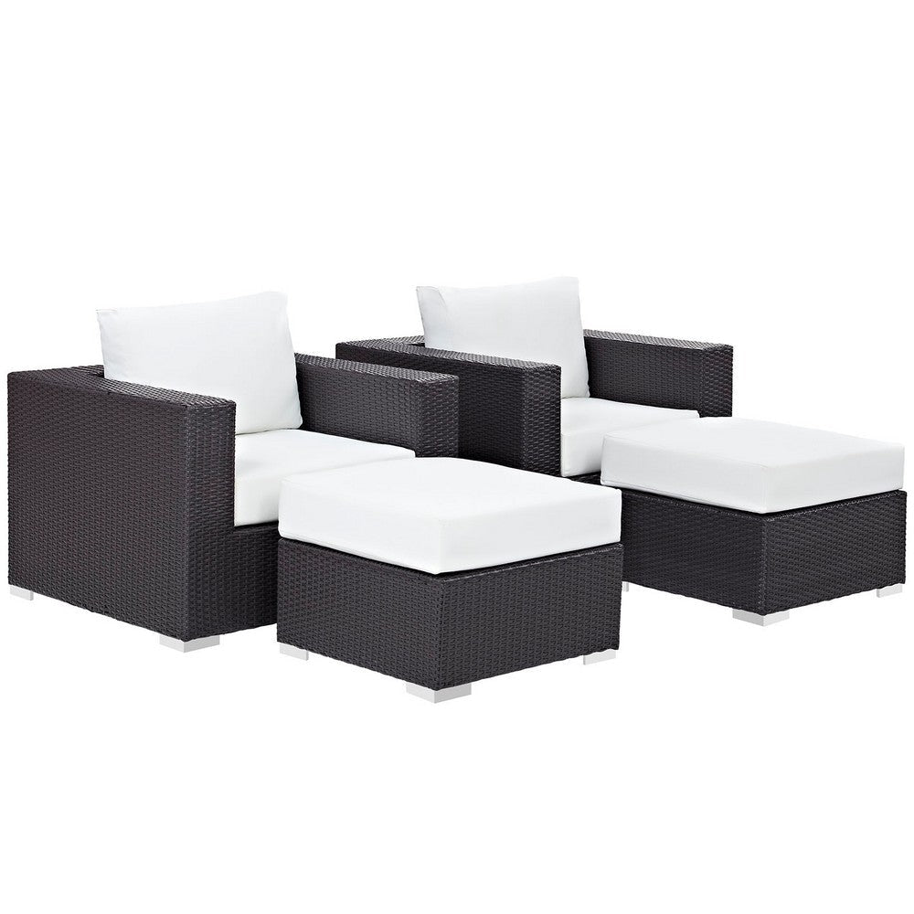 Modway Convene Wicker Rattan 4-Piece Outdoor Patio Furniture Set in Espresso White MDY-EEI-2202-EXP-WHI-SET