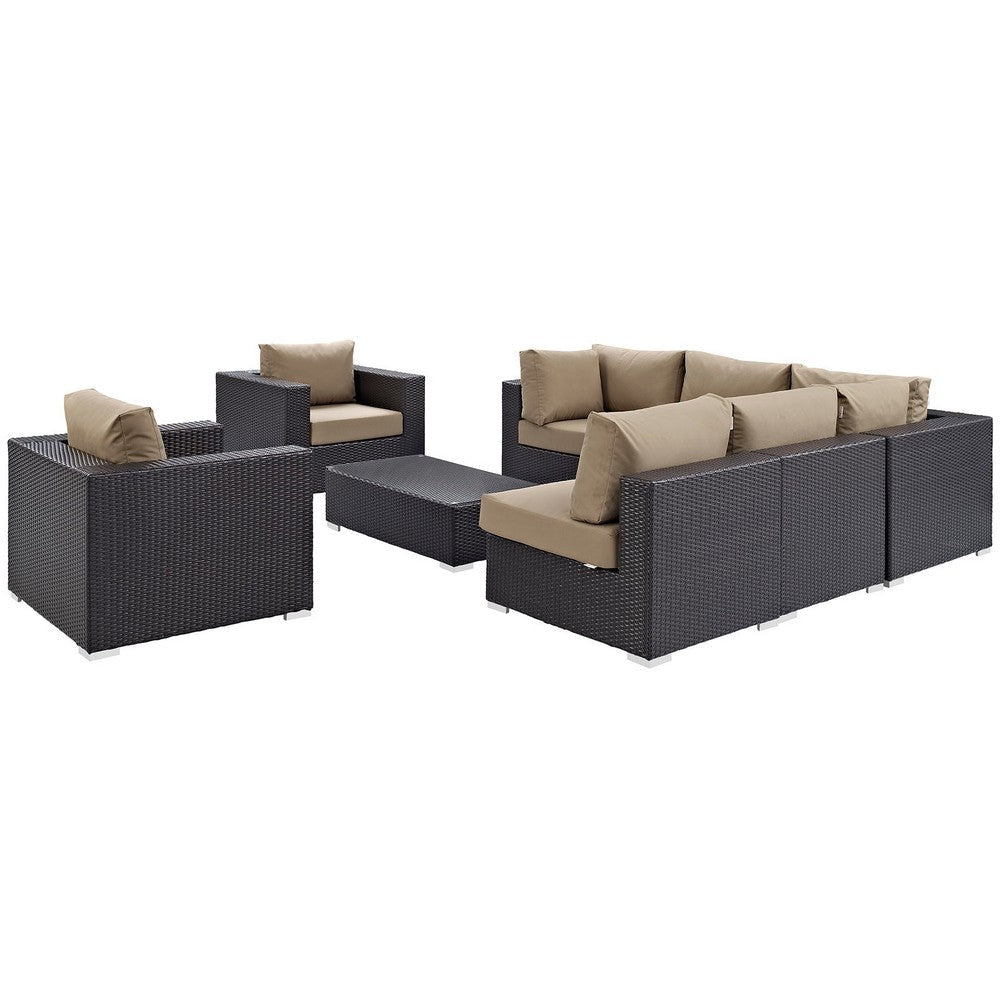 Modway Convene Wicker Rattan 8-Piece Outdoor Patio Sectional Sofa Furniture Set in Espresso Mocha MDY-EEI-2203-EXP-MOC-SET