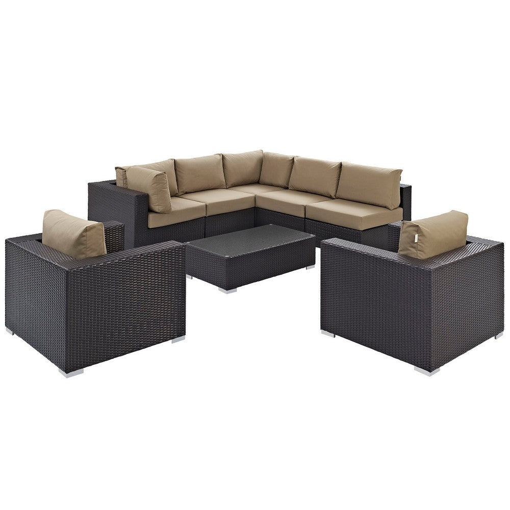 Modway Convene Wicker Rattan 8-Piece Outdoor Patio Sectional Sofa Furniture Set in Espresso Mocha MDY-EEI-2203-EXP-MOC-SET