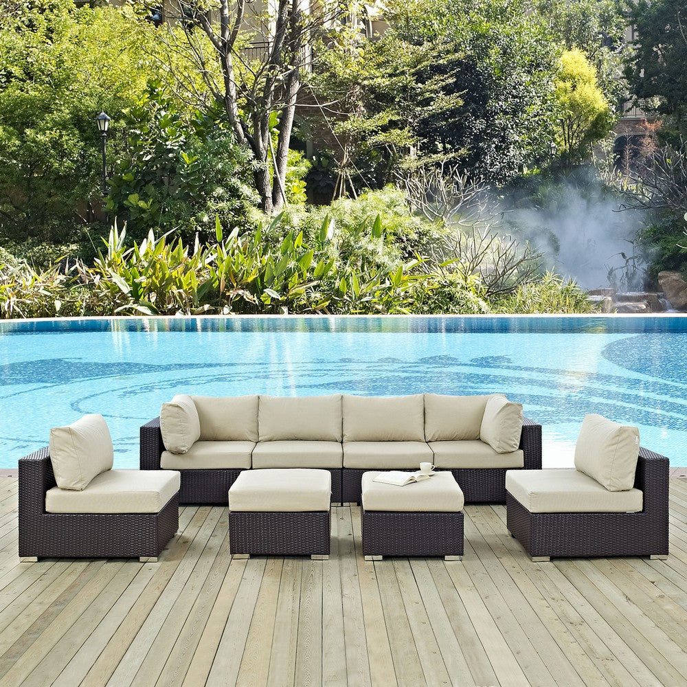 Modway Convene 8-pc Outdoor Patio Sectional Set with Synthetic Rattan Weave in Espresso Beige MDY-EEI-2204-EXP-BEI-SET