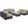 Modway Convene 8-pc Outdoor Patio Sectional Set with Synthetic Rattan Weave in Espresso Beige