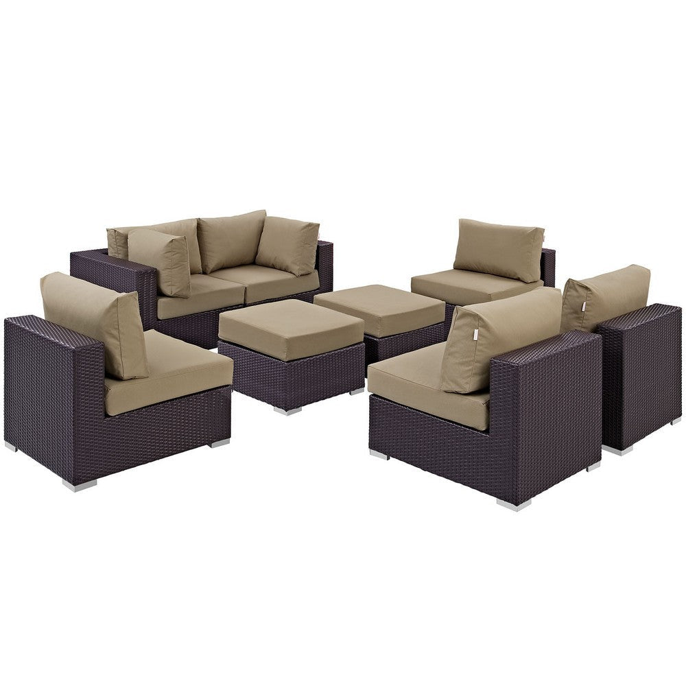 Modway Convene 8-pc Outdoor Patio Sectional Set with Synthetic Rattan Weave in Espresso Mocha MDY-EEI-2204-EXP-MOC-SET