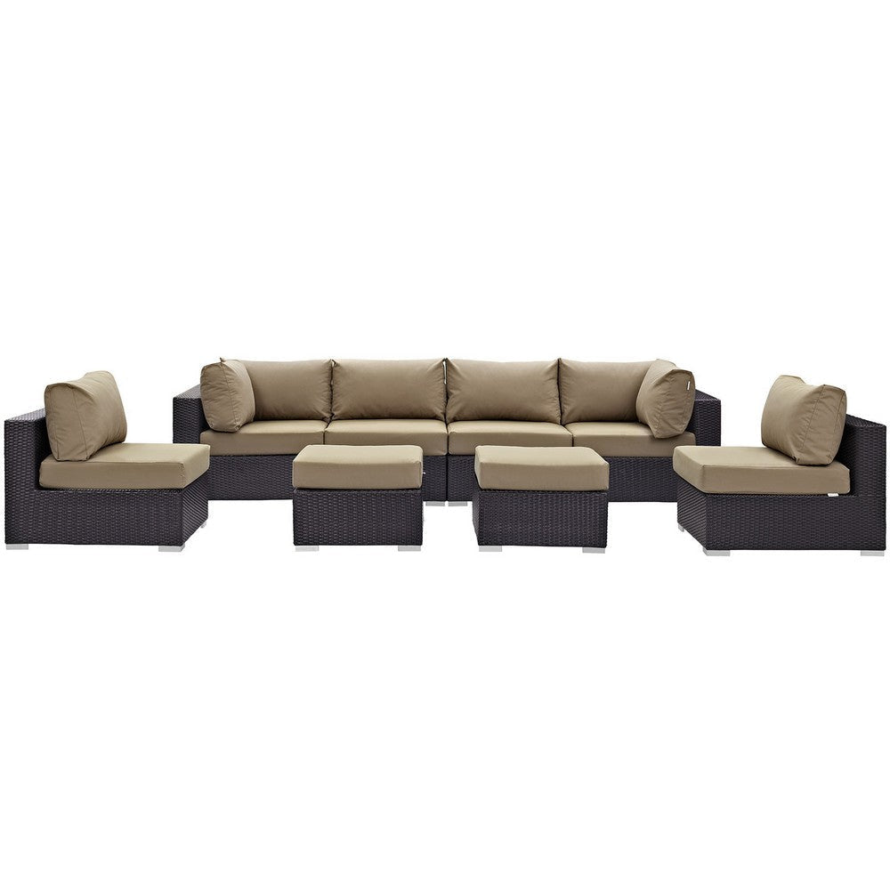 Modway Convene 8-pc Outdoor Patio Sectional Set with Synthetic Rattan Weave in Espresso Mocha MDY-EEI-2204-EXP-MOC-SET