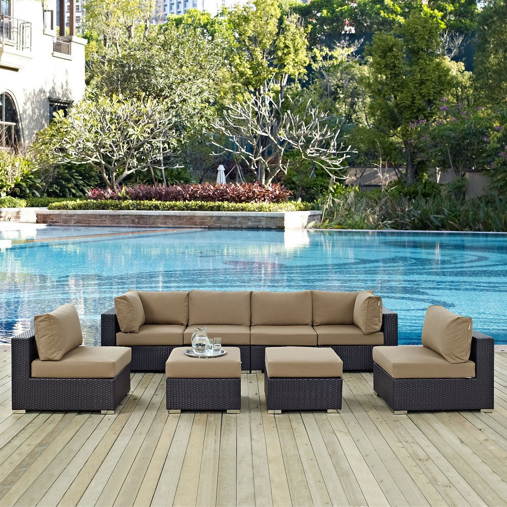 Modway Convene 8-pc Outdoor Patio Sectional Set with Synthetic Rattan Weave in Espresso Mocha MDY-EEI-2204-EXP-MOC-SET