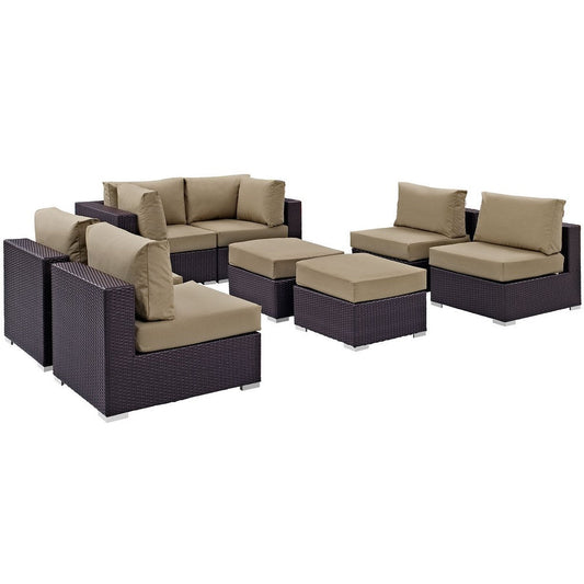 Modway Convene 8-pc Outdoor Patio Sectional Set with Synthetic Rattan Weave in Espresso Mocha