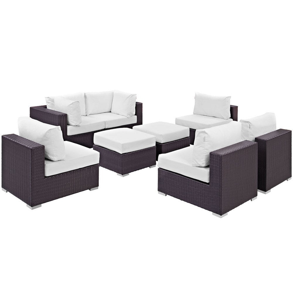 Modway Convene 8-pc Outdoor Patio Sectional Set with Synthetic Rattan Weave in Espresso White MDY-EEI-2204-EXP-WHI-SET