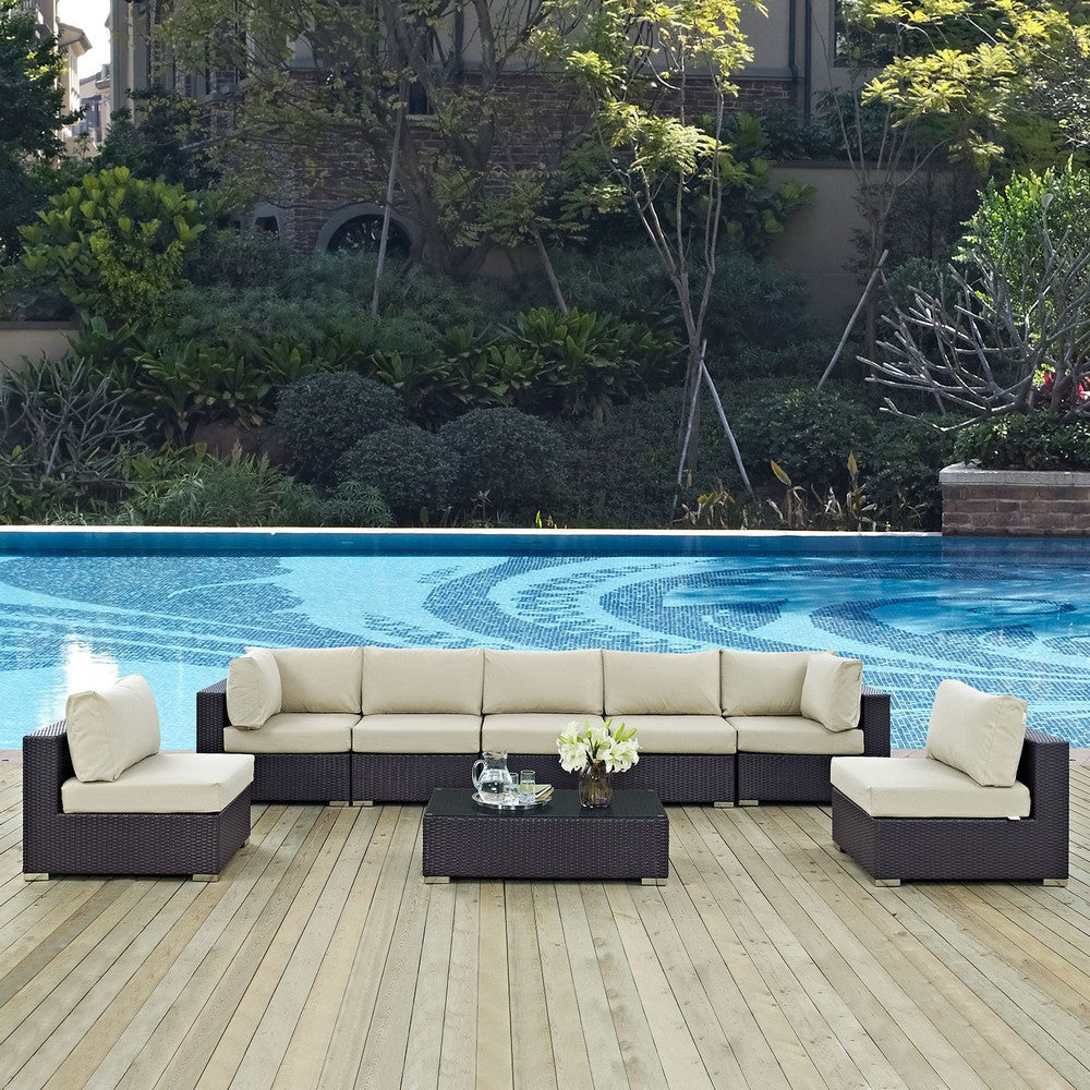 Modway Convene 8-pc Outdoor Patio Sectional Set in Espresso Beige MDY-EEI-2205-EXP-BEI-SET