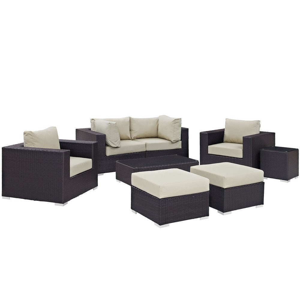 Modway Convene Collection 8-Piece Outdoor Patio Sectional Set in Espresso Beige MDY-EEI-2206-EXP-BEI-SET