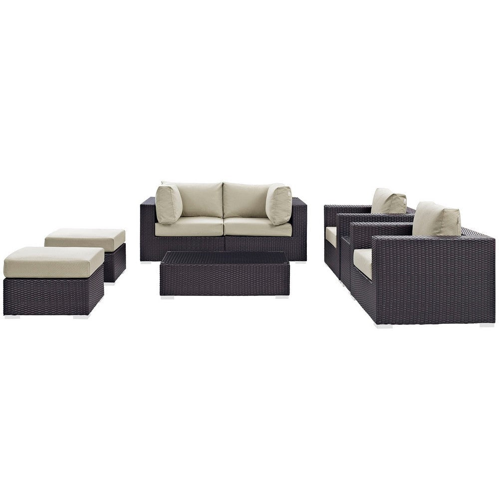 Modway Convene Collection 8-Piece Outdoor Patio Sectional Set in Espresso Beige MDY-EEI-2206-EXP-BEI-SET