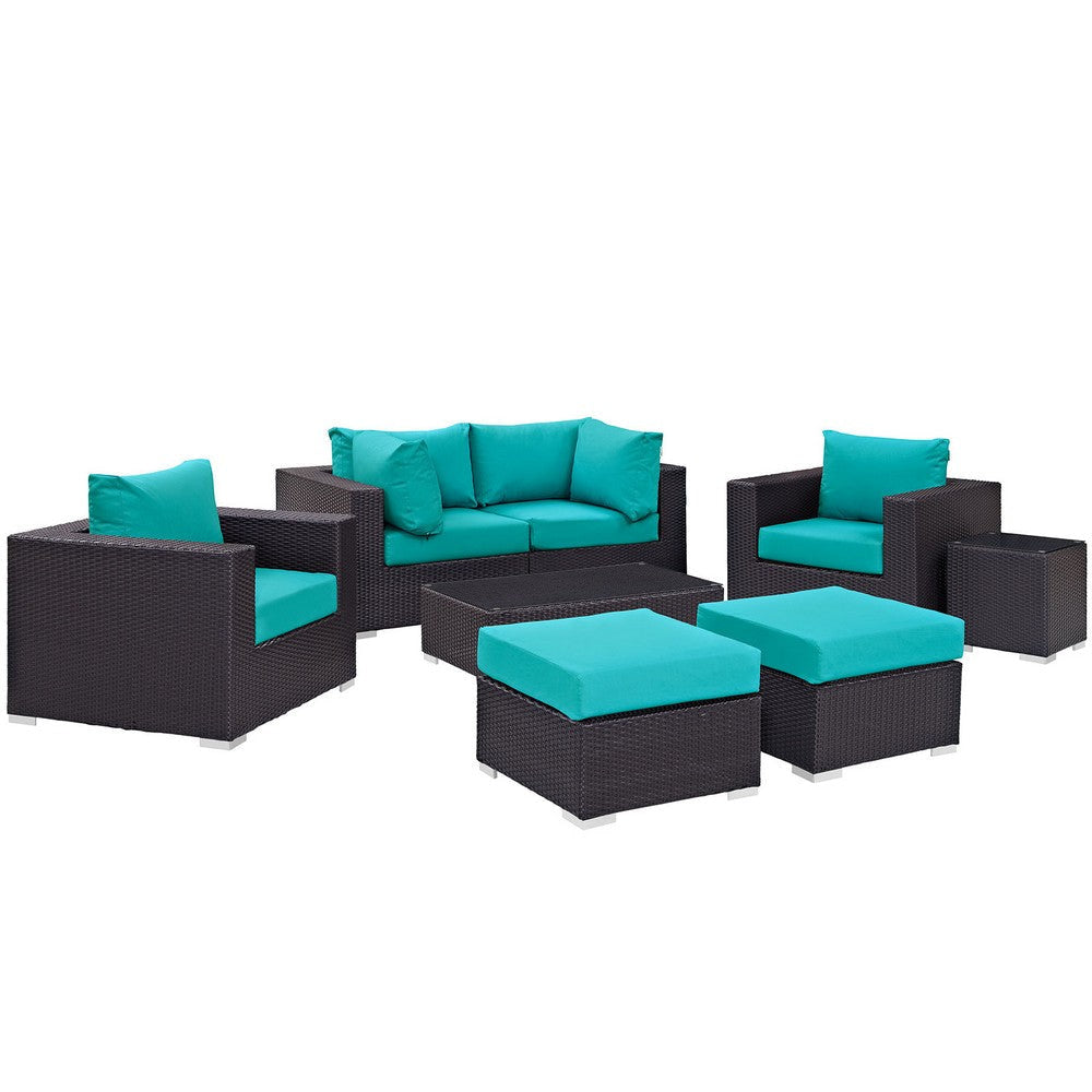 Modway Convene Collection 8-Piece Outdoor Patio Sectional Set in Espresso Turquoise MDY-EEI-2206-EXP-TRQ-SET