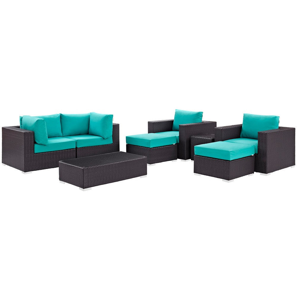 Modway Convene Collection 8-Piece Outdoor Patio Sectional Set in Espresso Turquoise