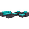 Modway Convene Collection 8-Piece Outdoor Patio Sectional Set in Espresso Turquoise