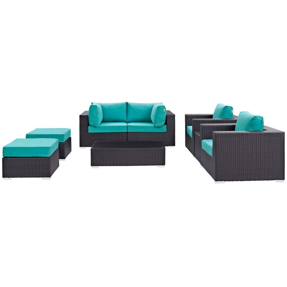 Modway Convene Collection 8-Piece Outdoor Patio Sectional Set in Espresso Turquoise MDY-EEI-2206-EXP-TRQ-SET