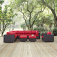 Modway Convene Wicker Rattan 9-Piece Outdoor Patio Sectional Sofa Furniture Set in Espresso Red MDY-EEI-2208-EXP-RED-SET