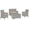 Modway Bridge Wicker Rattan 4-Piece Outdoor Patio Furniture Set in Light Gray Beige